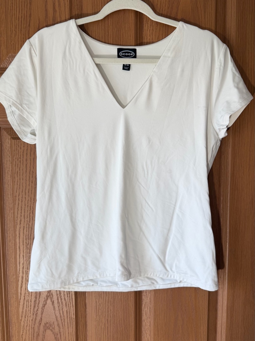 Scoop V-Neck Short Sleeve Top in White